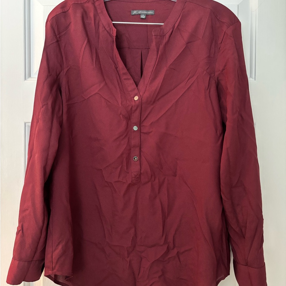 Adrianna Papell Deep Red V-Neck Blouse